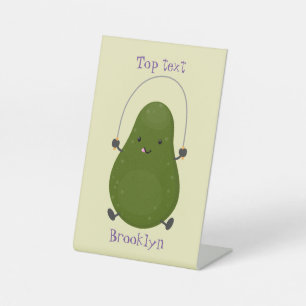 Cute avocado spring cartoon illustratie reclamebord met voetstuk