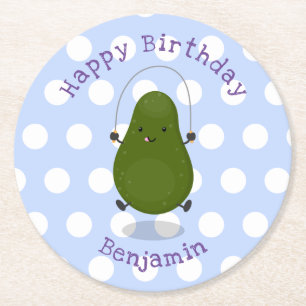 Cute avocado spring cartoon illustratie ronde kartonnen onderzetter