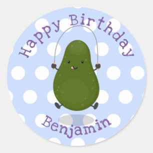 Cute avocado spring cartoon illustratie ronde sticker