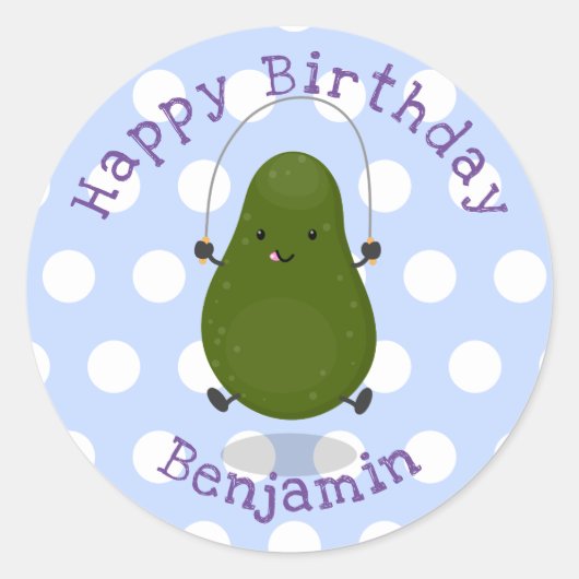 Cute avocado spring cartoon illustratie ronde sticker (Voorkant)