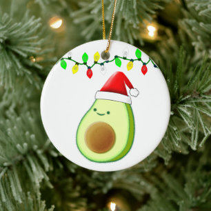 Cute Avocado Tekening Santa Hat-kerstlampjes Keramisch Ornament