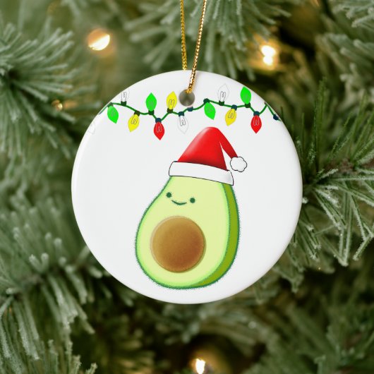 Cute Avocado Tekening Santa Hat-kerstlampjes Keramisch Ornament (Boom)