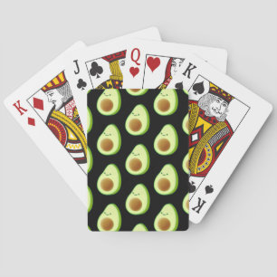 Cute Avocado tekent op zwart Pokerkaarten