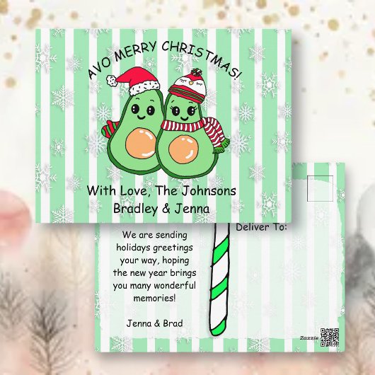 Cute Avocados Persoonlijke Kerstmis Briefkaart