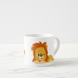 Cute Awake Cartoon Lion Espresso Kop