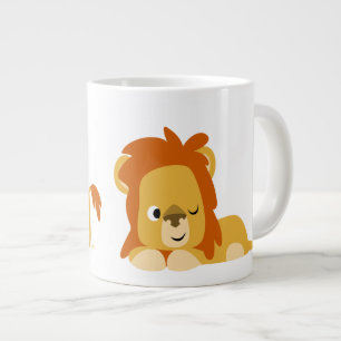 Cute Awake Cartoon Lion Jumbo Mok