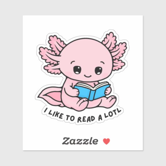 Cute Axolotl Book Lover Funny Pun Sticker (Feuille)