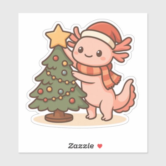 Cute Axolotl Christmas Tree Sticker (Feuille)