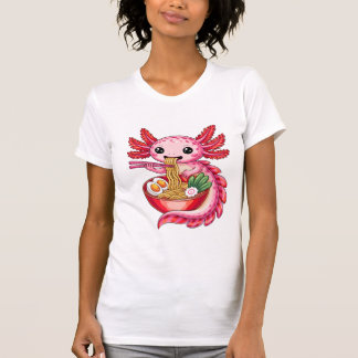 Cute Axolotl Eating Ramen Kawaii Noodle Cartoon T-shirt