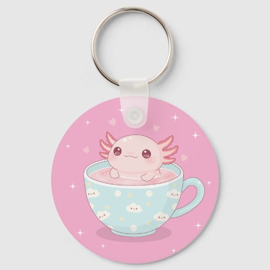 Cute axolotl in a cup sleutelhanger (Voorkant)