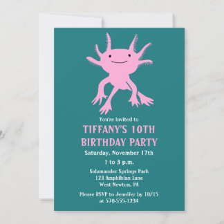 Cute Axolotl Pink Salamander Birthday Party Kaart