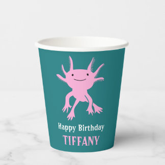 Cute Axolotl Pink Salamander Birthday Party Papieren Bekers
