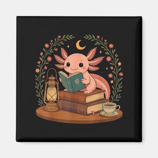 Cute Axolotl Reading Books Cozy Bookworm Magneet (Voorkant)
