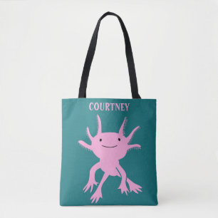 Cute Axolotl roze salamander gepersonaliseerd Draagtas