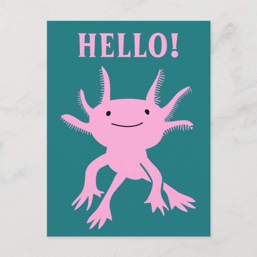 Cute Axolotl Salamander rose Bonjour Carte postale (Devant)