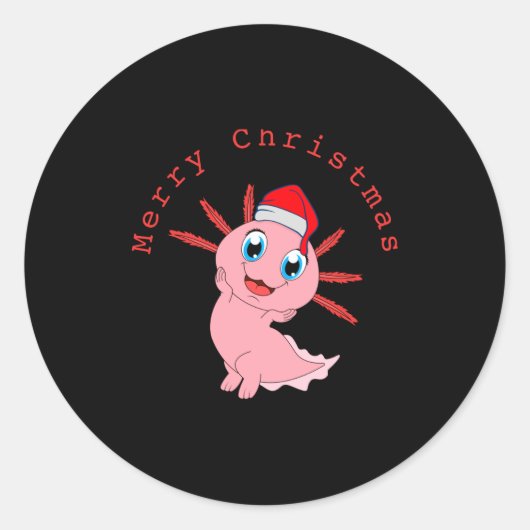 Cute Axolotl Santa Merry Christmas T Shirt Ronde Sticker (Voorkant)