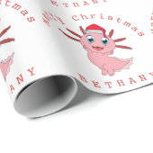 Cute Axolotl Santa Pattern Name Merry Kerstry Cadeaupapier (Rol Hoek)