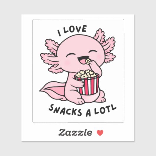 Cute Axolotl Snack Lover Funny Pun Sticker (Feuille)