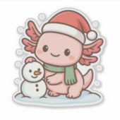 Cute Axolotl Snowman Christmas Sticker (Devant)