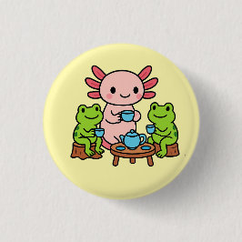 Cute Axolotl Tea Time with Friends Button