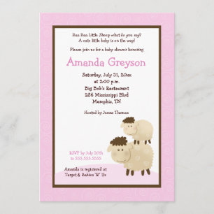 Cute Baa Baa Sheep 5x7 Baby shower nodigt roze uit Kaart