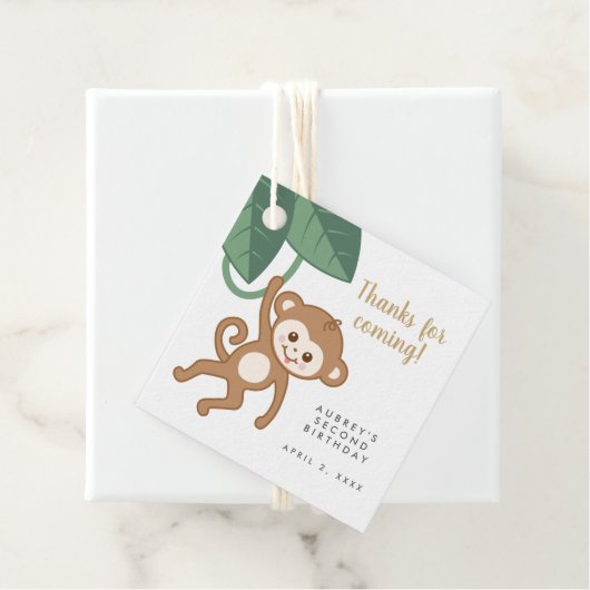 Cute baby aap met tropische bladeren bedankt bedankjes labels (In situ)