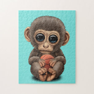 Cute Baby aap spelen met Basketball Legpuzzel