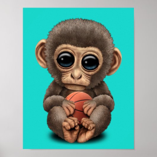 Cute Baby aap spelen met Basketball Poster (Voorkant)