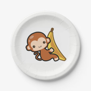 Cute Baby aap Whit a Banana Papieren Bordje