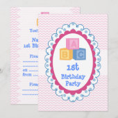 Cute Baby ABC Blokken Birthday Party Kaart (Voorkant / Achterkant)
