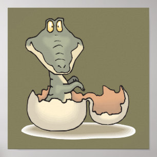 Cute Baby Alligator Cartoon Hatching uit Eggshell Poster