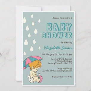 Cute Baby and Umbrella Baby shower Invitation Blue Kaart
