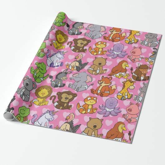 Cute  Baby Animal Cadeaupapier (Uitgerold)