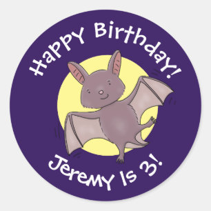 Cute baby bat vliegende cartoon illustratie ronde sticker