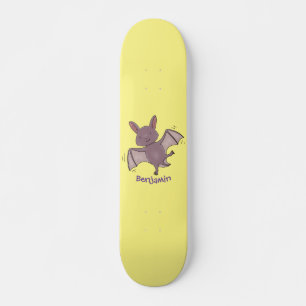 Cute baby bat vliegende cartoon illustratie skateboard