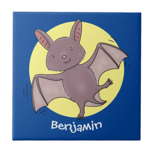 Cute baby bat vliegende cartoon illustratie tegeltje