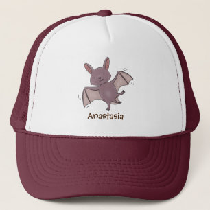 Cute baby bat vliegende cartoon illustratie trucker pet