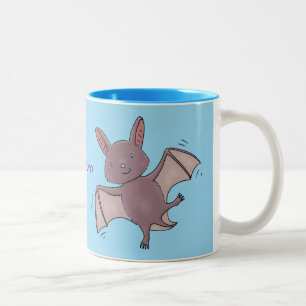 Cute baby bat vliegende cartoon illustratie tweekleurige koffiemok