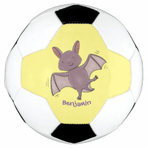 Cute baby bat vliegende cartoon illustratie voetbal