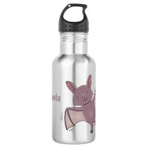 Cute baby bat vliegende cartoon illustratie waterfles 