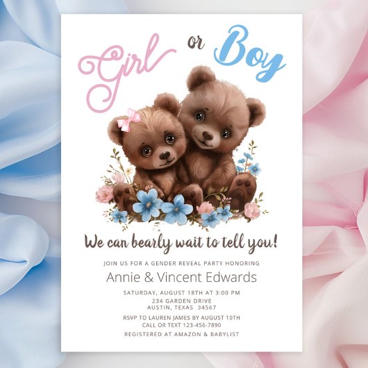 Cute Baby Bear Cubs Genre Reveal Party Invitation
