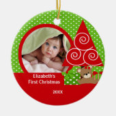 Cute Baby Beer Girl Foto Eerste Kerstfeest Keramisch Ornament (Voorkant)