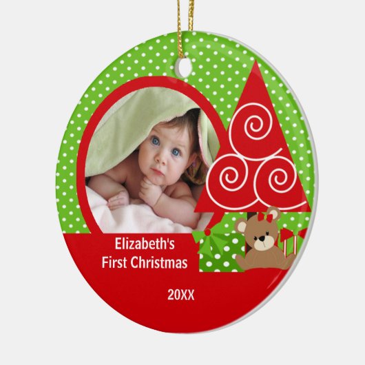 Cute Baby Beer Girl Foto Eerste Kerstfeest Keramisch Ornament (Links)