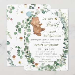 Cute Baby Beer Greenery Boy Baby shower Invitation Kaart