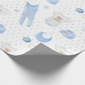 Cute Baby Blue Pattern Waterverf Baby shower Cadeaupapier (Hoek)