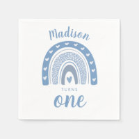 Cute Baby Blue Rainbow Boho First Birthday