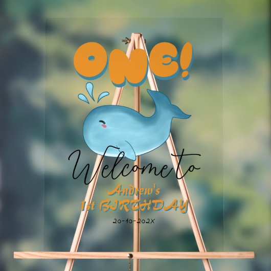 Cute Baby Blue Whale 1st Birthday Welcome (Neutre)