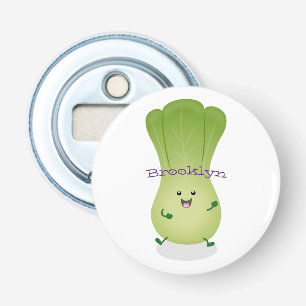 Cute baby bok choy cartoon illustratie button flesopener