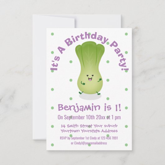 Cute baby bok choy cartoon illustratie kaart (Voorkant)