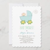 Cute Baby Boy Blue Pram Baby shower Invitation (Devant)